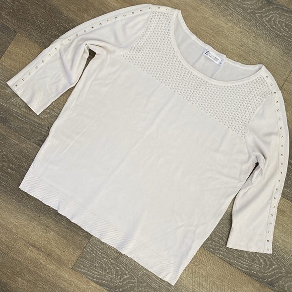 7th Avenue Design Studio New York & Company Studded White Sweater w/Open Knit XL - Picture 4 of 8